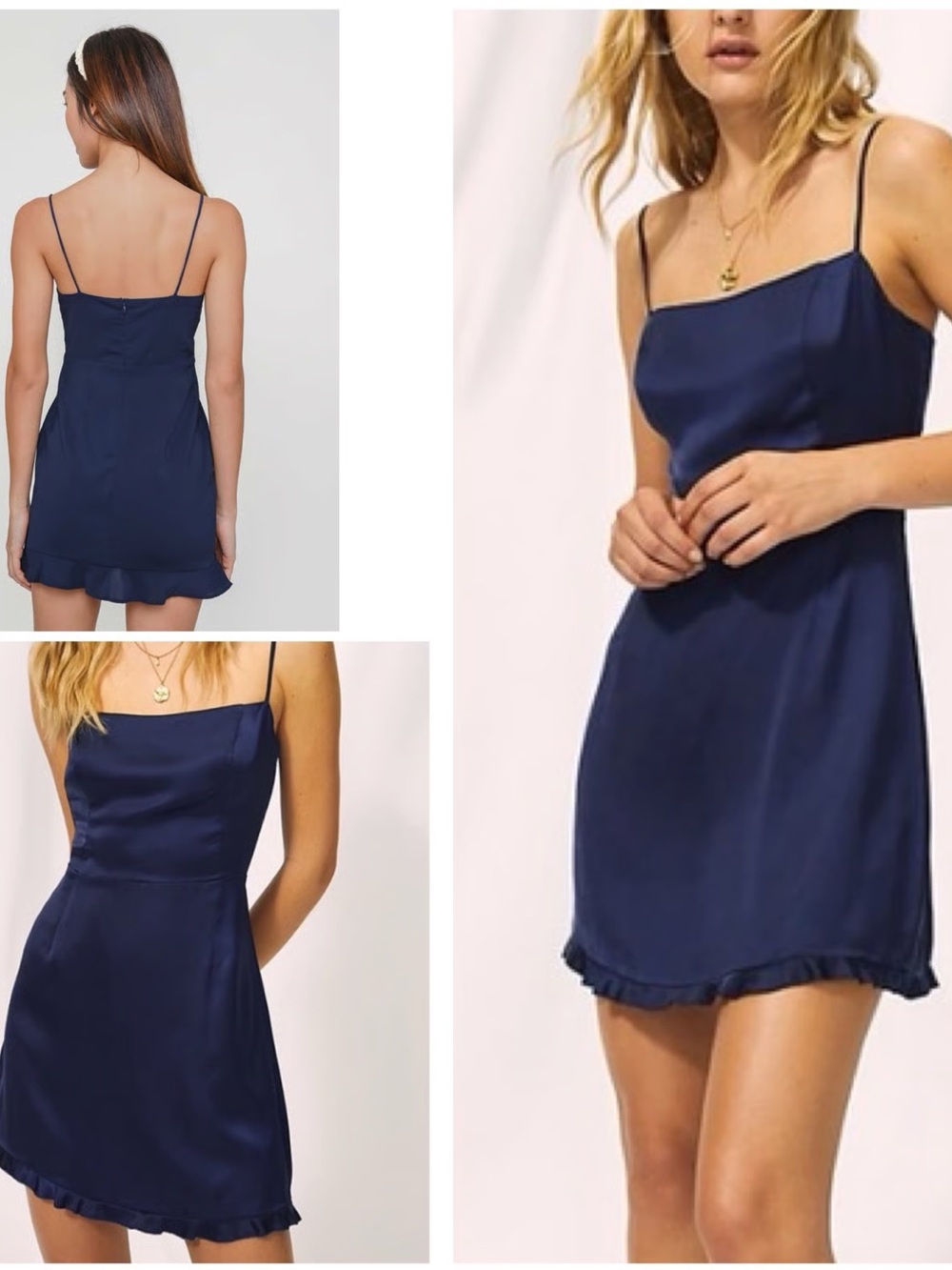 Aritzia Wilfred Pure Indigo Navy Skye Satin Slip Dress w Ruffle Hem Size 4